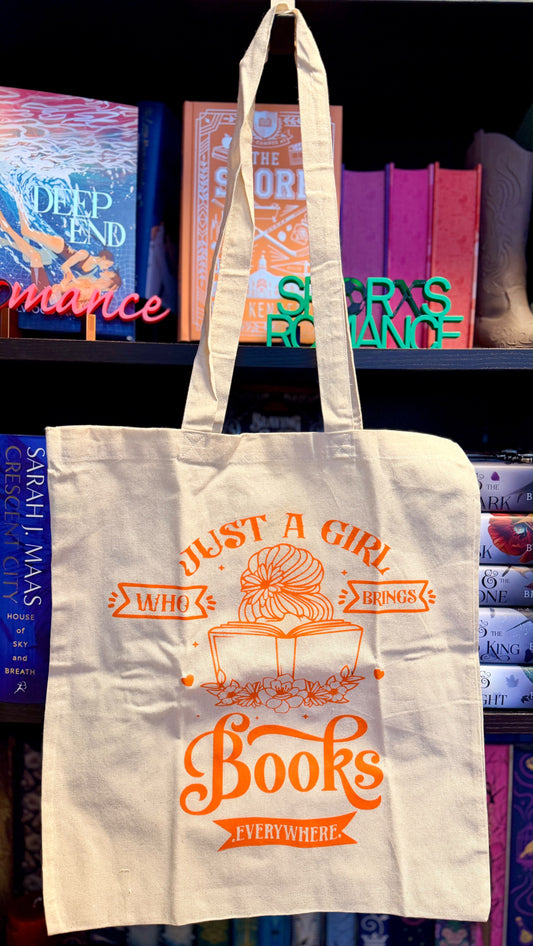 Stofftasche "Just a girl who brings books everywhere"