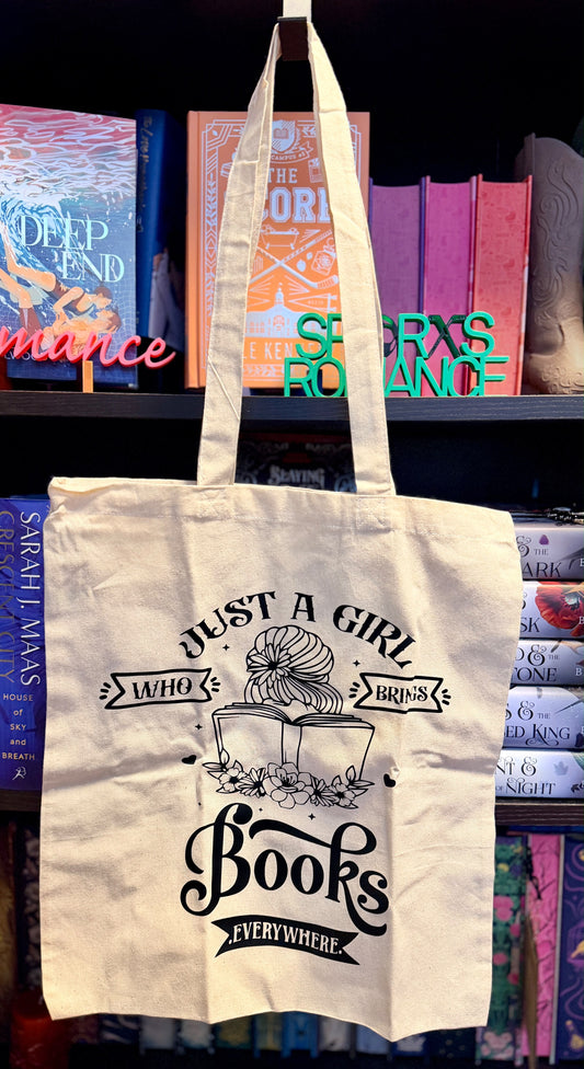 Stofftasche "Just a girl who brings books everywhere"