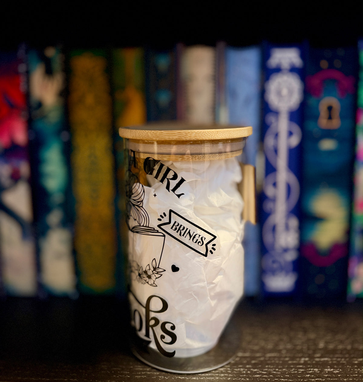 TBR/Stack of books jar "Just a girl...."