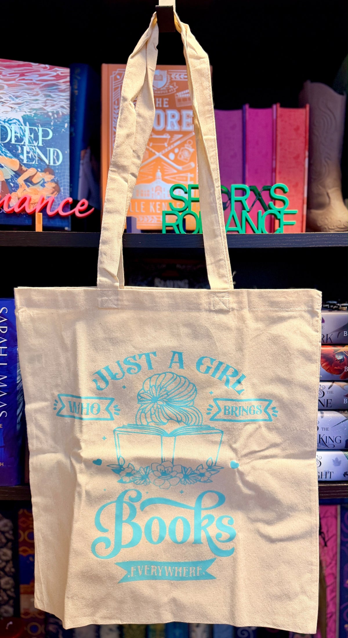 Stofftasche "Just a girl who brings books everywhere"