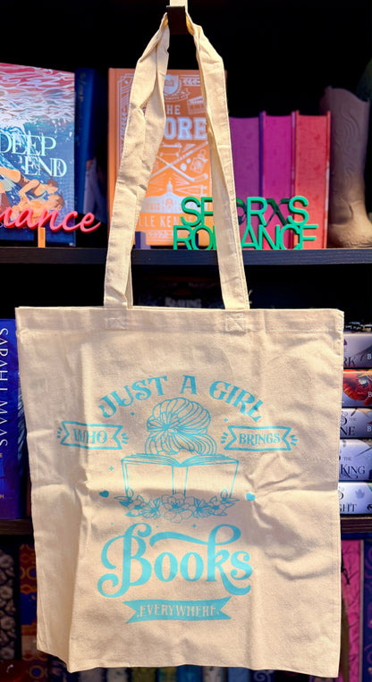 Stofftasche "Just a girl who brings books everywhere"