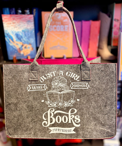 Felt bag "A girl who takes books everywhere"
