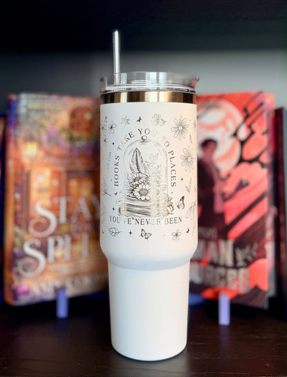 "Books take you places" thermal mug